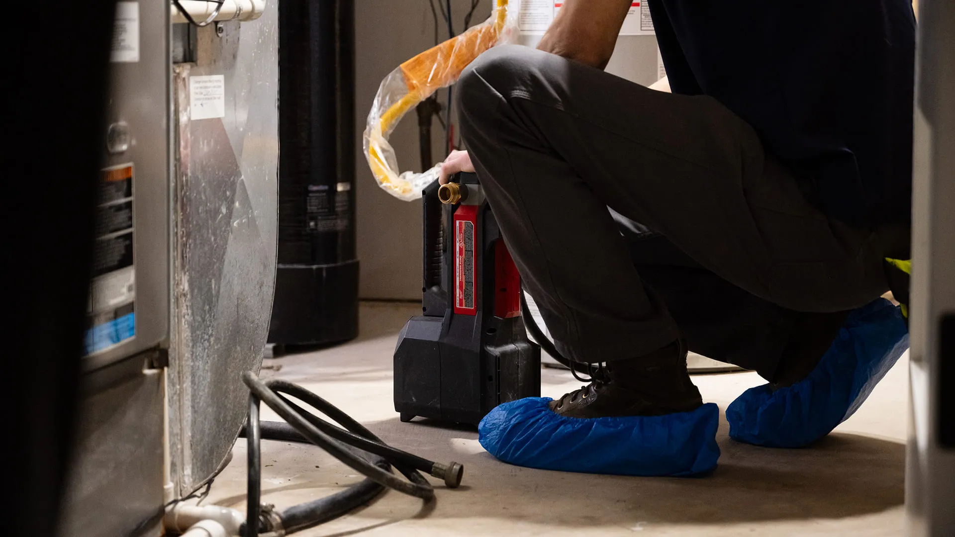 technician setting up pump