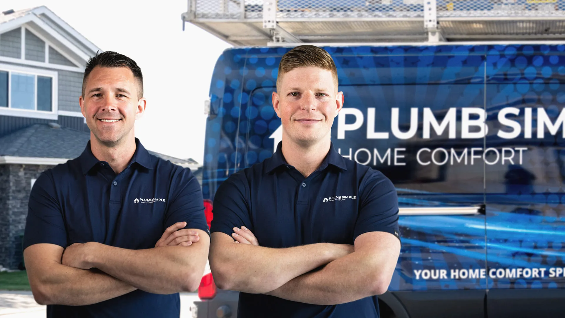 Plumb-Simple-Technicians-Posing-In-Front-Of-Company-Van